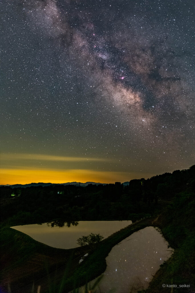 星峠の棚田と天の川の星景写真3（新潟県十日町市）